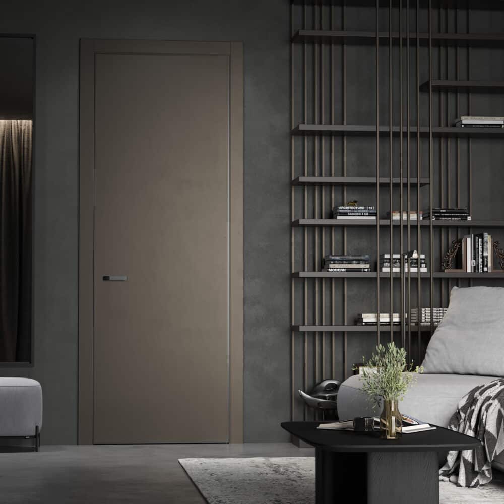 Porte affleurante au cadre teinte bronze